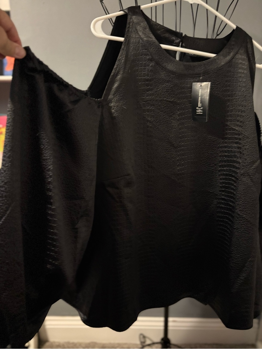 INC International Concepts Black Textured Open Shoulders Top